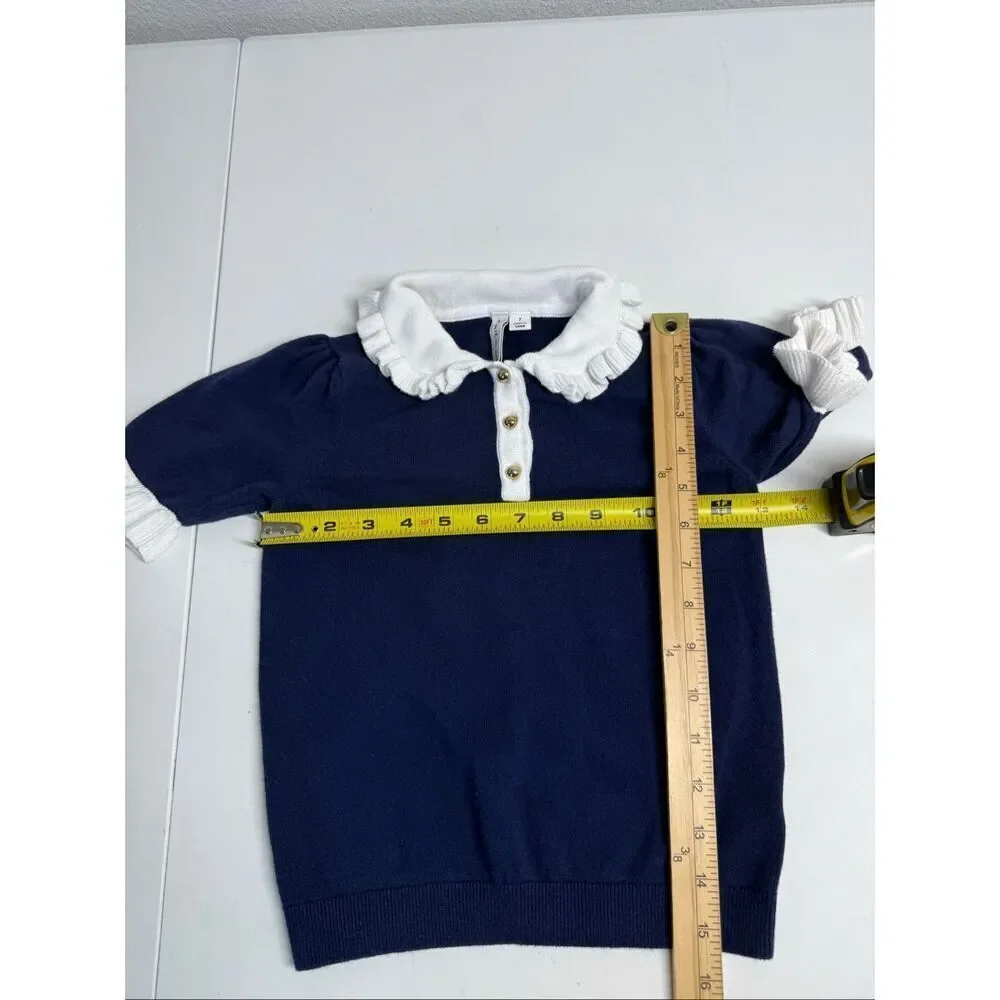 Janie & Jack The Avenue Sweater Top Blue White Cotton Size 7 Collared